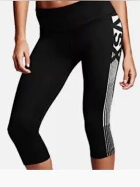 EUC VSX Black Capri Leggings with White Side Stripes SP